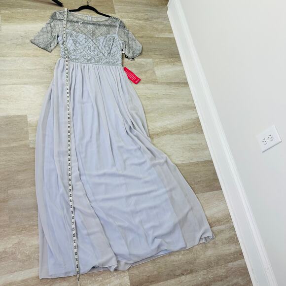 NEW Adrianna Papell Beaded Mesh Chiffon Gown in the Color Sernenity - Picture 10 of 10